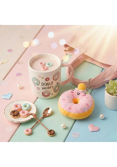 Donut Peluş Anahtarlıklı Kupa 360 Ml Pembe4