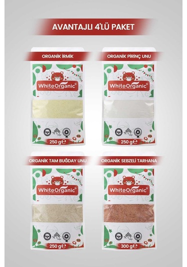 Bebek İrmiği+Pirinç Unu+Tam Buğday Unu+ Bebek Tarhanası+Organik Bebek Ek Gıda Seti