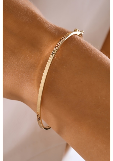 14 Ayar Altın Lazer Grek Desenli Kelepçe Bilezik - Mmblk-33034 Sarı Altın