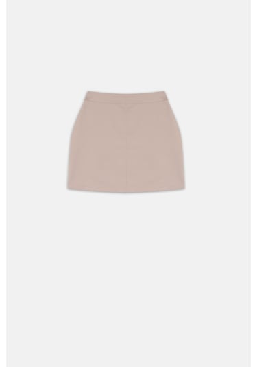 Thalure Kadın Bej Cepli Gabardin Mini Etek Bej