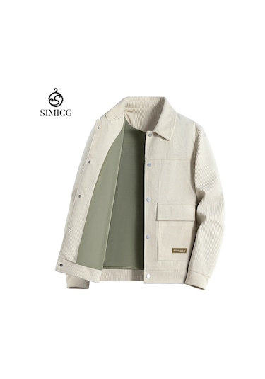 Moda Yönetici Dikey Çizgili Sıcak Kalın Erkek Ceketi Bej