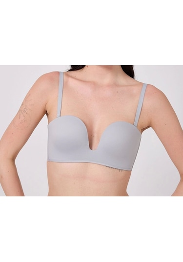 Freshness Msf05 Destekli V Dekolte Lazer Kesim Sütyen Gri