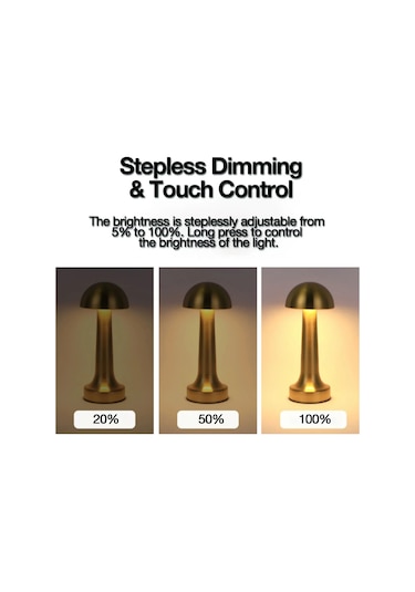 Gold Altın Mantar Desenli 3 Renk Dokunmatik Masa Lambası Gold Şarjlı Ayarlanabilir Masa Lambası Çok Renkli