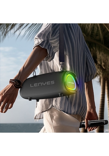 Lenyes S872 Rgb Işıklı Taşınabilir Çift Mikrofonlu Tws Bluetooth Speaker Hoparlör V5.3 Siyah
