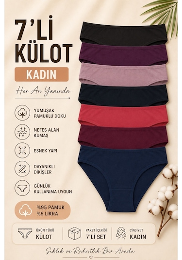 Nicoletta Kadın Külot 7 Li Paket Likralı Bordo Pamuklu Antrasit