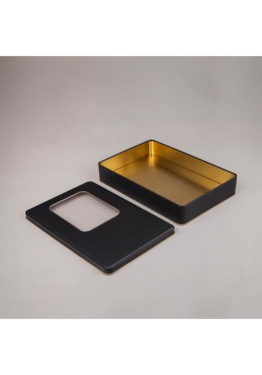 Pencereli Mat Siyah Metal Kutu 26,5x17,5x4,5 Cm
