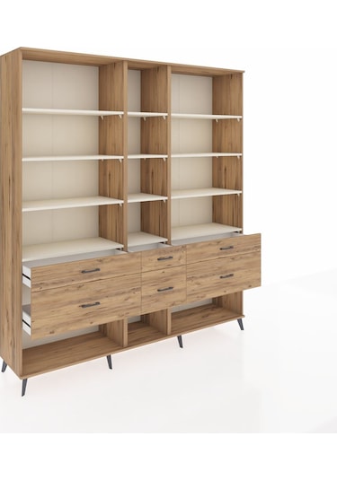Hyperion Dolap 12 Raflı 6 Çekmeceli 220x44x243 Çam-aytaşı/çam Aytası/atlas Çam