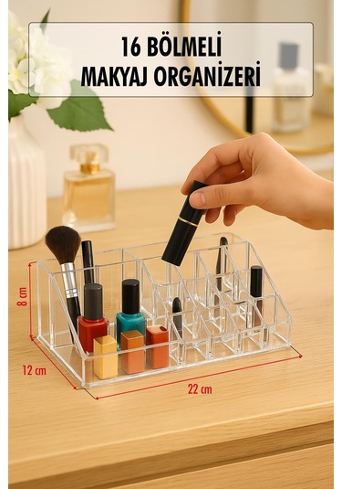 Şeffaf 16 Bölmeli Makyaj Organizeri Düzenleyici 12 22 8 Cm Şeffaf