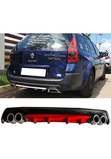 Renault Megane 2 Sw Kırmızı Difüzör Çiftli Yuvarlak Egzoz Görünümlü D Tip Difizör 2002 - 2009