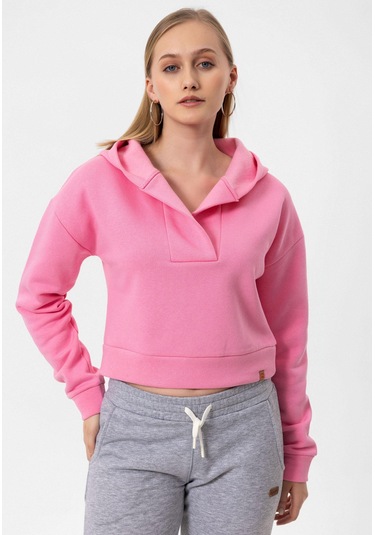 Jonas Kadın Crop Fit Kapüşonlu Sweatshirt Pembe