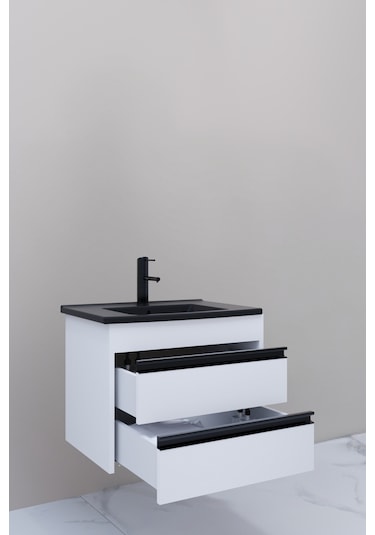 Levante 65 Cm Siyah Lavabolu Alt Modül Beyaz