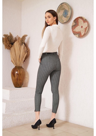 Darlin Moda Siyah Zigzag Desenli Slim Fit Pantolon Dm3000 Siyah
