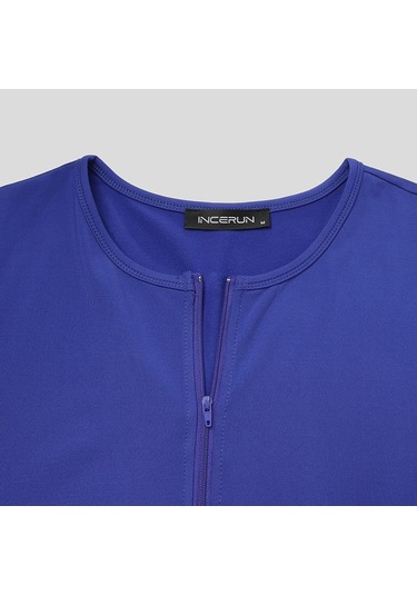 İncerun Yaz Erkek Ev Giyim Tulum Kısa Kollu Fermuarlı Pijama Pijama Siyah