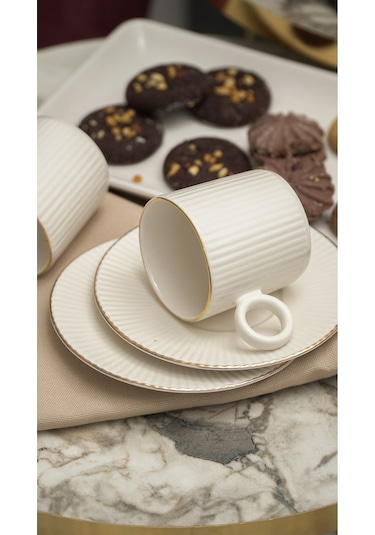 Elif 4 Parça 2 Kişilik Porselen Kahve Takımı Kırık Beyaz