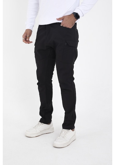 Camp Scoutland Camp592 Outdoor Softshell Su Ve Rüzgara Dayanıklı içi Polarlı Kışlık Erkek Siyah Taktik Pantolon Siyah