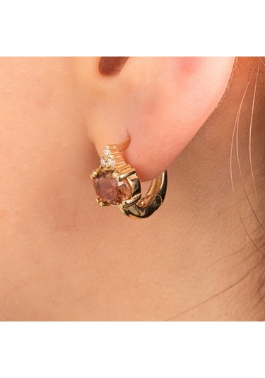 Altın Küpe - 14 Ayar Altın Oval Zultanit Taşlı Tektaş Küpe Sarı