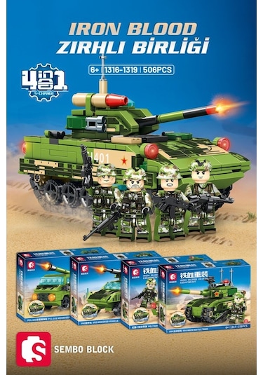 Sembo Block Iron Blood 4'ü 1 Arada Savaş Araçları 506 Parça Yapı Blokları  İle Uyumlu 1316-1319