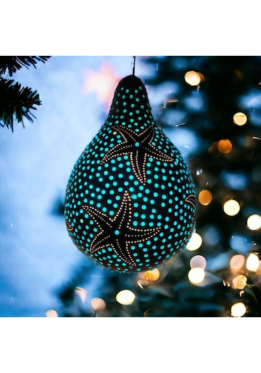 Deniz Yıldızı Desenli Su Kabağı Avize Bahçe Lambası Beyaz