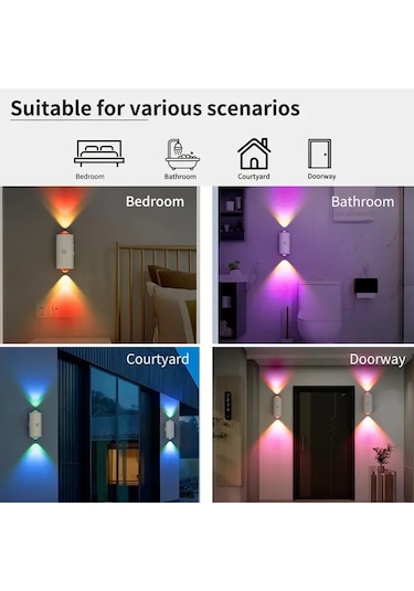 Kangvka Usb Şarjlı Rgb Renkli Led Gece Lambası, Ir Hareket Sensörlü, 110 Algılama, Renk Ve Işık Seviyesi Ayarlanabilir, Duvar/tepe Monte, Taşınabilir, İç Mekan Kullanıma Uygun Siyah