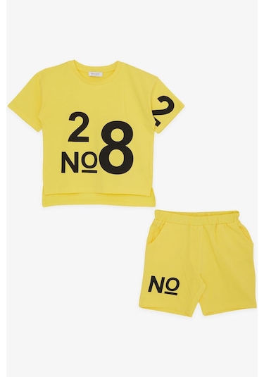 Macawı Kız Çocuk Şortlu Takım Rakam Baskılı 3-7 Yaş, Sarı Sarı