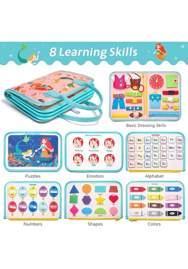 Montessori Keçe Eğitim Çantası Busy Board- Pembe Prenses 8 Sayfa