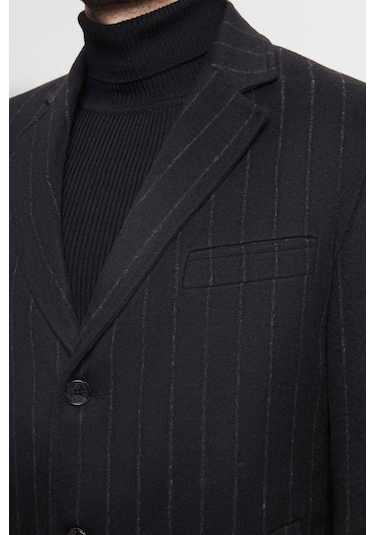 Ds Damat Regular Fit Siyah Çizgili Yünlü Palto 1hf083220016m Siyah