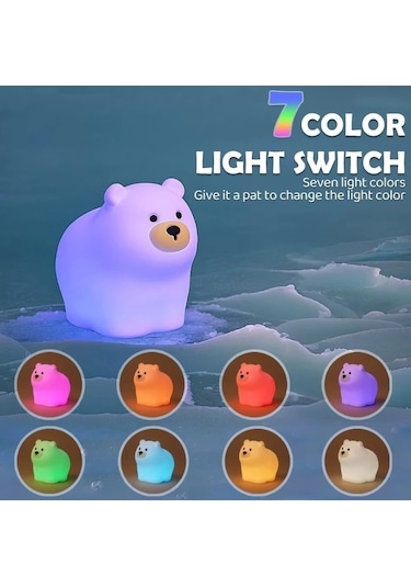 Sevimli Ayıcık Gece Lambası Dokunmatik Sensörlü Renkli Çocuklar Için Usb Şarjlı İthal Ürün Çok Renkli