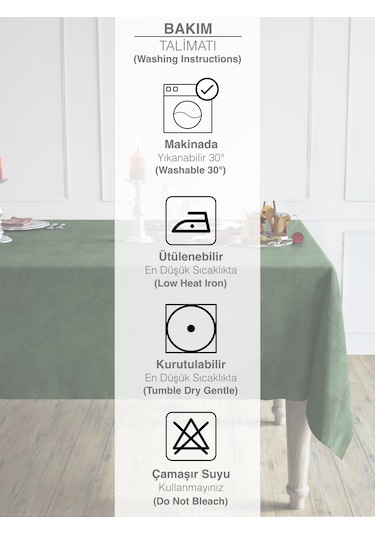 Daily Series Kadife Dokulu Zeytin Yaprağı Rengi Masa Örtüsü Zeytin Yaprağı