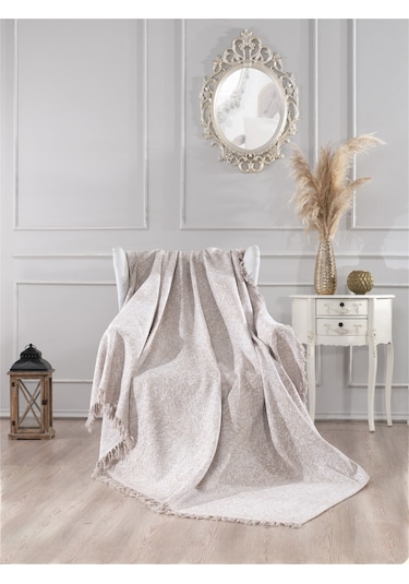 Vicuna Home Pamuklu Çok Amaçlı Ebruli Koltuk / Çekyat Örtüsü Bej