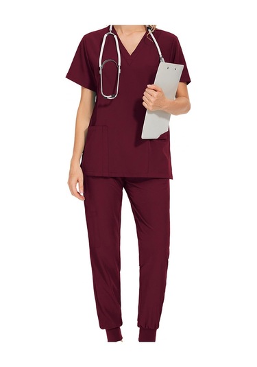 Suntek Kadın Üniforma Scrubs Set Üstü Ve Xl-kırmızı