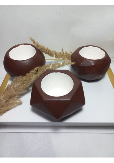 Dekoratif Chocolate Kahve Saksı 3'lü Set - Kaktüs/sukulent Saksısı,çiçeklik Seti -