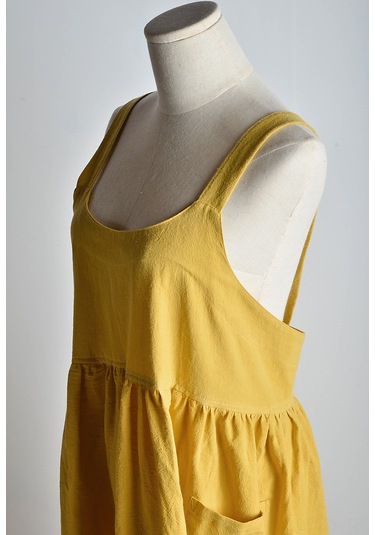 Dianziye Gönüllü Kumaş Mutfak Fırın Çalışma Apronu - Logo Baskılı, Dayanıklı, Tabanlı Model, Sarı, Tek Beden