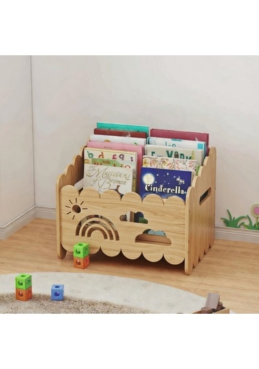 Montessori Ahşap Oyuncak Ve Kitap Saklama Kutusu Doğal