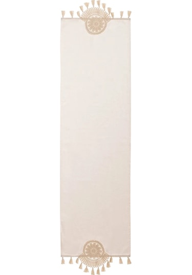 Ekru Püsküllü Runner 45x150 Cm