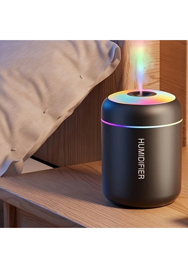 Carrier Siyah Sessiz Usb Güçlü Mini Nemlendirici Renkli Led Işık Yatak Odası Oturma Odası Ofis Dekoru Modern Plastik Nemlendirici