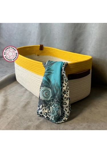 Uretti - Fatma 7987 - El Yapımı Doğal Ve Modern Dekoratif Dolap İçi Düzenleyici Sepet / Organizer Sarı