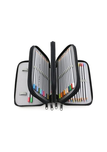 72 Gözlü Kalem Kutusu Çizim Ve Boyama Kalemleri İçin Geniş Depolama, Kare Dizaynlı Kırtasiye Organizer, Düz Renkli Kroki Ve Sanat Malzemeleri Çantası Siyah