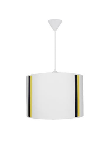 Silindir Kumaş Avize Sarkıt - Sarı Lacivert Şeritli Beyaz