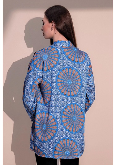 Kadın Saks Etnik Desen Yeni Moda Saten Çift Cepli Salaş Kimono Ceket - Tesettüre Uygun Saks Kadın Saks Etnik Desen Yeni Moda Saten Çift Cepli Salaş Kimono Ceket - Tesettüre Uygun Saks