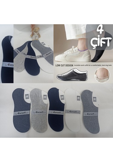 Garanti Çorap Silikonlu Unisex Görünmez Çorap 4 Lü Çok Renkli