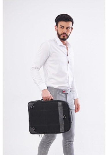 Derinss Dub3050 Hakiki Deri Gri Gölge Organizerli Laptop Sırt Çantası 001