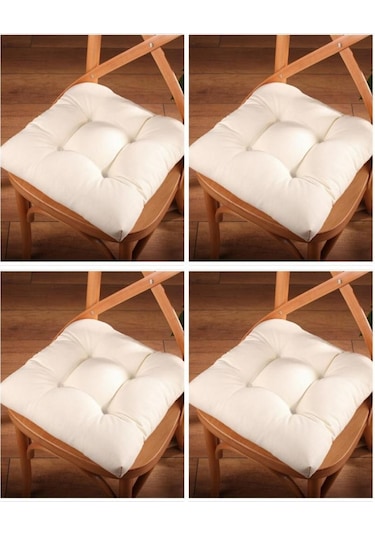 Altınpamuk Altınpamuk 4'Lü Lüx Pofidik Krem Sandalye Minderi Özel Dikişli Ba