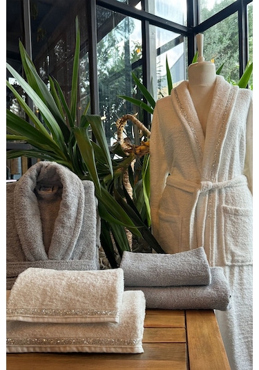 Elart Vals Aile Bornoz Seti 6 Parça Gri Gri