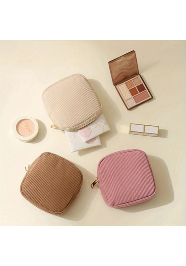 Honeybeeshop Hafif Bej Makaj Çantası Seyahat Organizatörü Çok Bölmeli Fermuarlı Bej