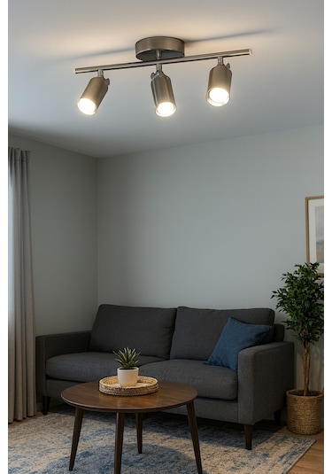 Spoti 3'lü Gri Renk Beyaz Işık Modern Tasarım Salon - Mutfak - Banyo Spot Ledli Sıralı Avize Gri