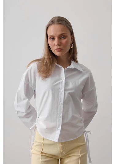 Yanları Bağlamalı Basic Gömlek - Beyaz Beyaz
