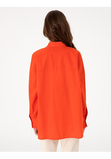 Pierre Cardin Kadın Açık Mavi Oversize Uzun Kollu Keten Gömlek 50301078-VR003