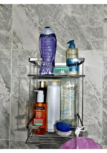 Geseus Paslanmaz 2Gözlü Krom Banyo Kare Raf Şampuanlık 304 Çok Renkli