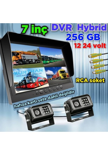 2 Adet Metal Kasa Ledli Kamera Ve 7 İnç Dvr Monitör Seti 12 - 24 V 256 Gb