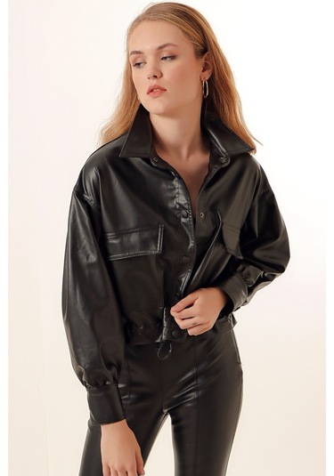 Bigdart 1031 Crop Deri Ceket - Siyah 001